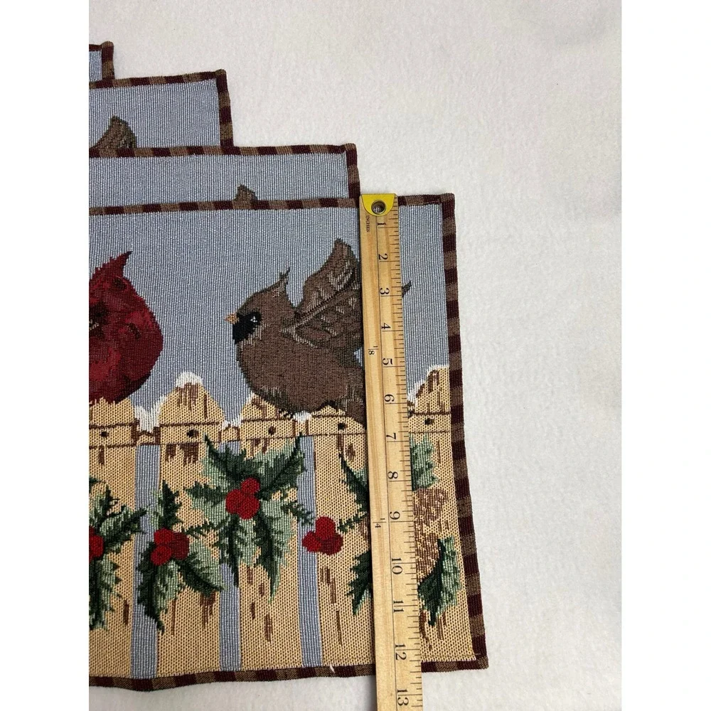 Winter Holiday Blue Red Woven Tapestry Bird Placemats Set 4